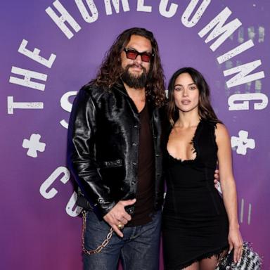 PHOTO: Jason Momoa and Adria Arjona pose at Radio City Music Hall on Feb. 14, 2025 