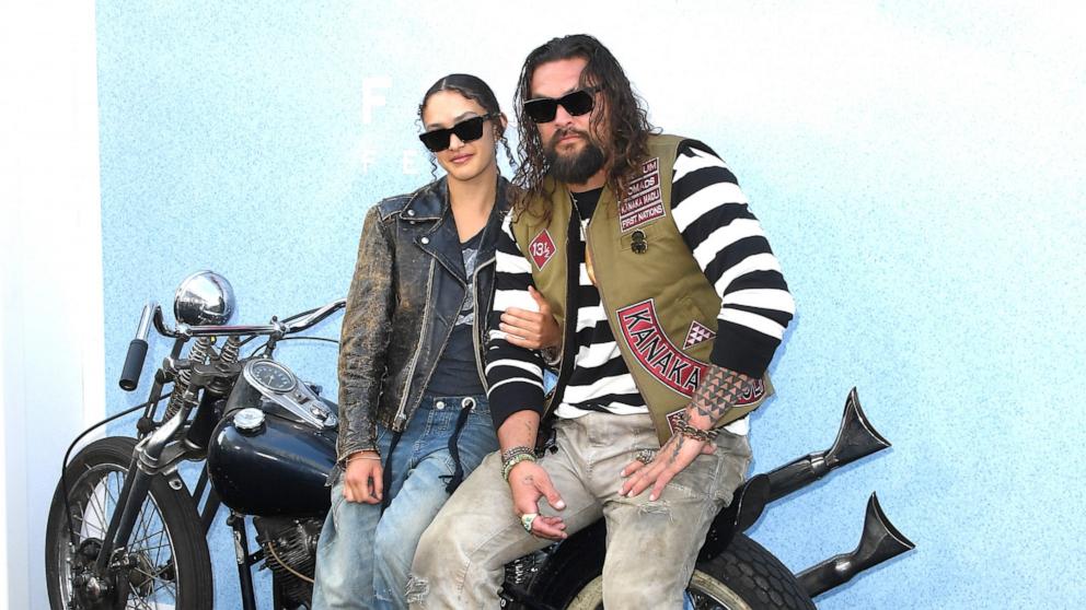 Jason Momoa, Daughter Arrive In Theme On Motorcycle At 'the Bikeriders 