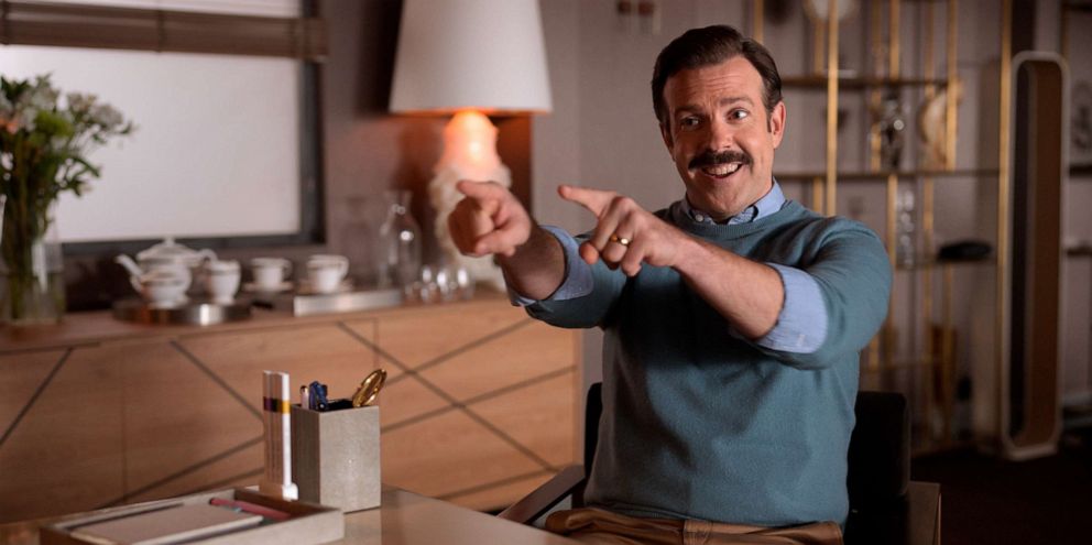 PHOTO: This image released by Apple TV Plus shows Jason Sudeikis in "Ted Lasso." Sudeikis was nominated for an Emmy Award for outstanding leading actor in a comedy series.