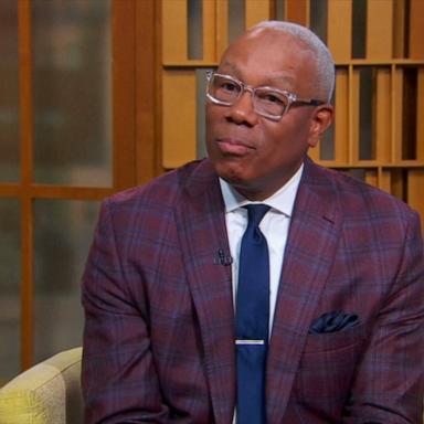 PHOTO: ESPN's Jay Harris speaks with Michael Strahan on "Good Morning America" on June 5, 2025.