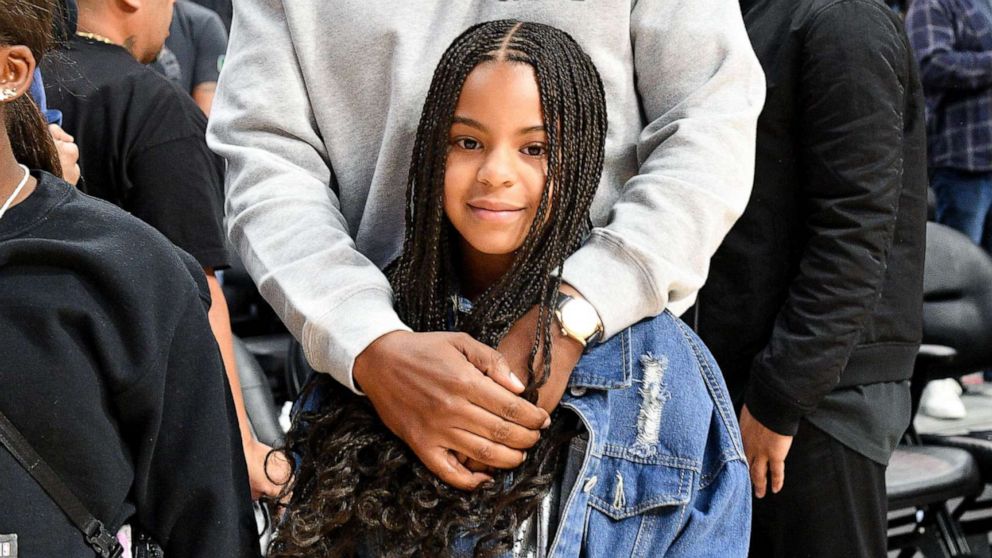 PHOTO: Jay-Z and Blue Ivy Carter attend a basketball game between the Los Angeles Clippers and the Los Angeles Lakers on March 8, 2020 in Los Angeles.