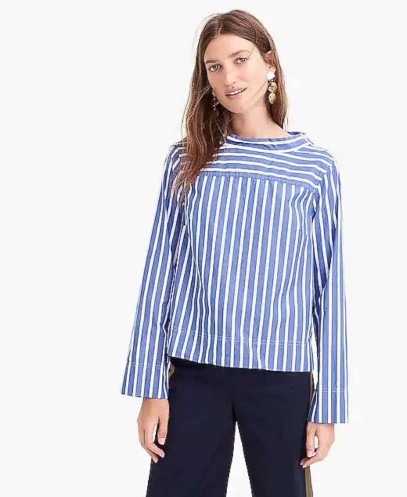 PHOTO: The classic men's stripe is re-imagined in a cool funnel-neck blouse. Pair it with a pencil skirt at work to mix and match proportions. Note: Reviews say it runs a little large so order a size smaller than usual.