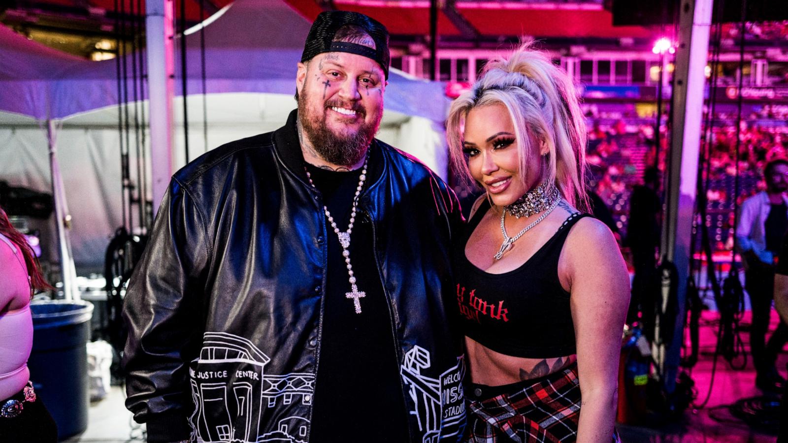 PHOTO: Jelly Roll and Bunnie Xo attend night three of The 51st CMA Fest at Nissan Stadium June 08, 2024 in Nashville, Tennessee.