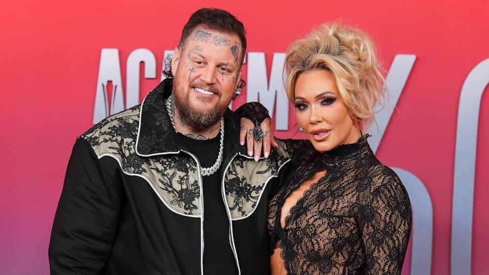 PHOTO: Jelly Roll and Bunnie XO arrive at the 60th annual Academy of Country Music Awards, May 8, 2025, in Frisco, Texas. 