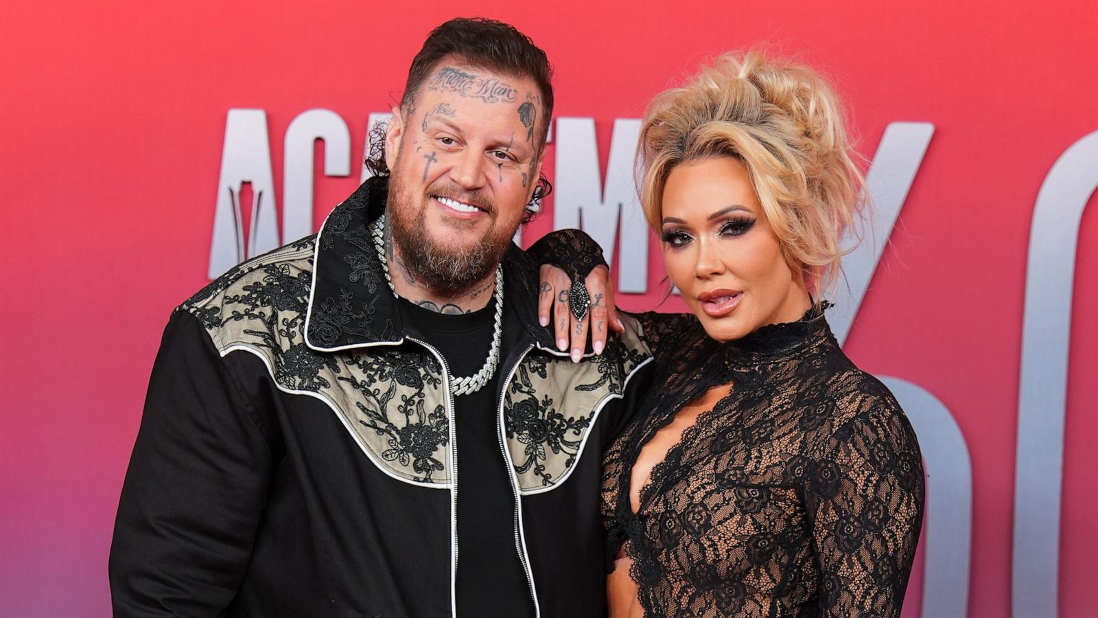 PHOTO: Jelly Roll and Bunnie XO arrive at the 60th annual Academy of Country Music Awards, May 8, 2025, in Frisco, Texas.