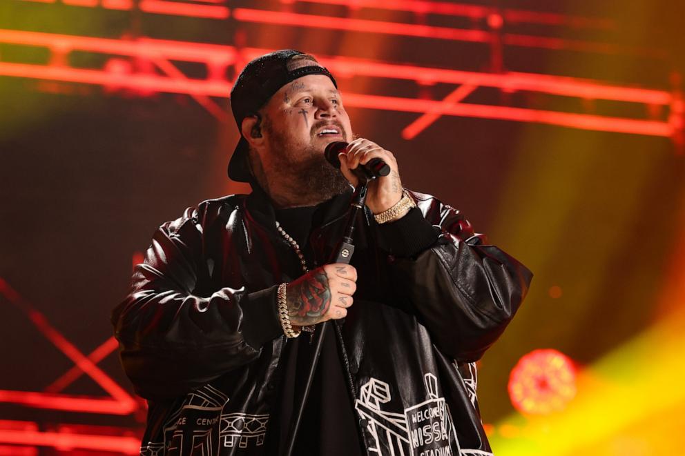 PHOTO: Jelly Roll performs onstage during the 2024 CMA Music festival at Nissan Stadium June 08, 2024 in Nashville, Tennessee.