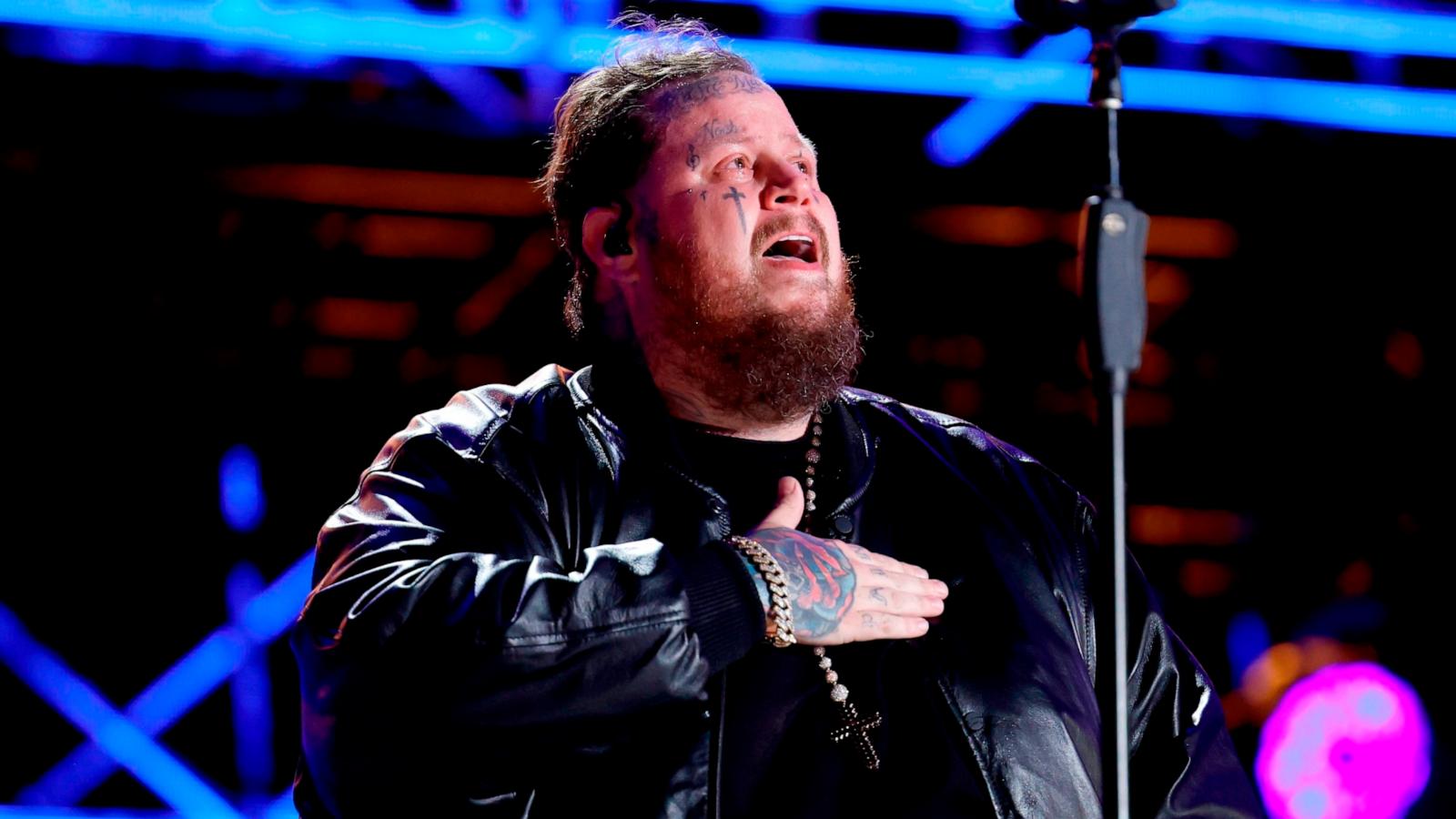 PHOTO: Jelly Roll performs onstage during the 2024 CMA Music festival at the Nissan Stadium on June 08, 2024 in Nashville, Tenn.