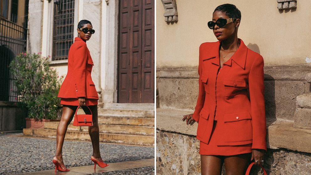 PHOTO: Jeneé Naylor poses in Milan during Milan Fashion Week.