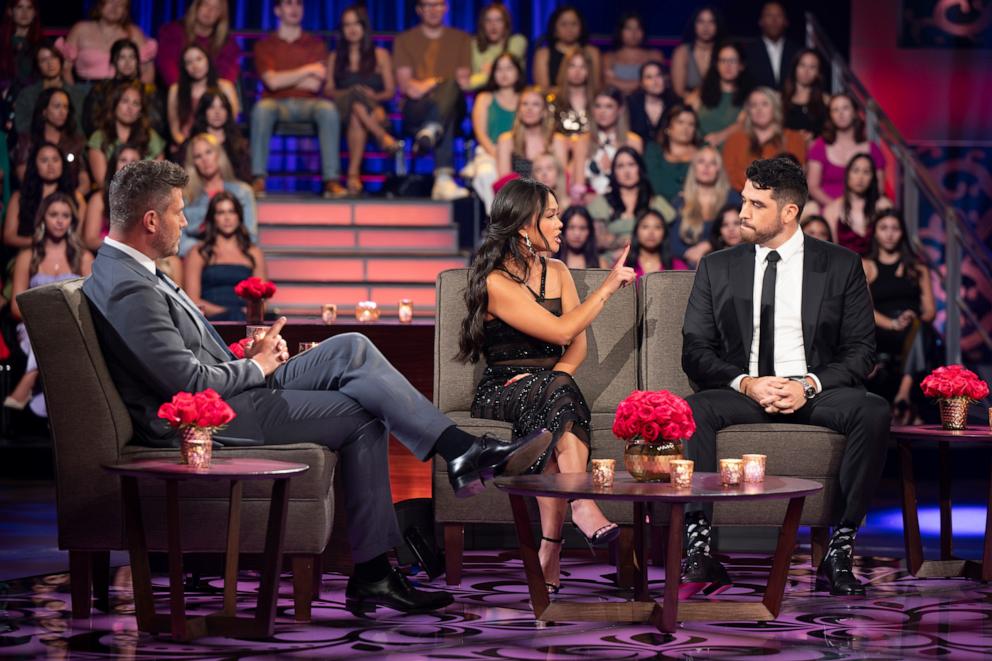 PHOTO: Jenn Tran appears in this image with Jesse Palmer and Devin Strader during the “Finale and After the Final Rose” episode.