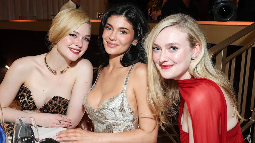 PHOTO: Elle Fanning, Kylie Jenner and Dakota Fanning attend the 82nd Annual Golden Globe Awards at The Beverly Hilton on Jan. 5, 2025 in Beverly Hills, Calif.