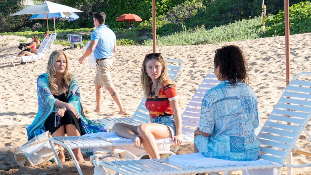 PHOTO: Jennifer Coolidge, Sydney Sweeney, and Brittany O'Grady are shown in a scene from "White Lotus."