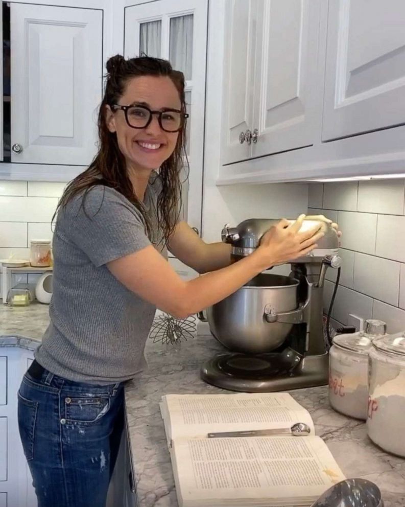 PHOTO: In this screen grab taken from a video posted to her Instagram account, Jennifer Garner cooks at home.