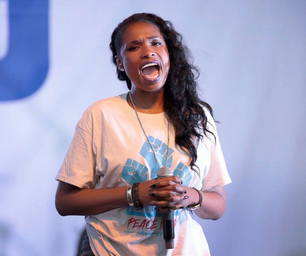 PHOTO: Chicago native Jennifer Hudson participates in an end of school year peace march and rally, June 15, 2018, in Chicago.