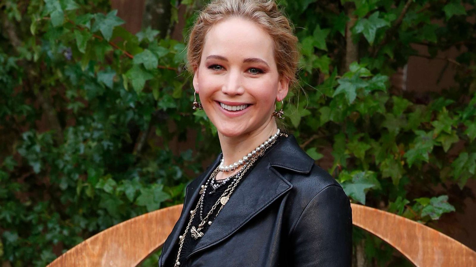 PHOTO: Actress Jennifer Lawrence smiles before Dior's Ready To Wear Spring-Summer 2020 collection, unveiled during the fashion week, in Paris, Sept. 24, 2019.