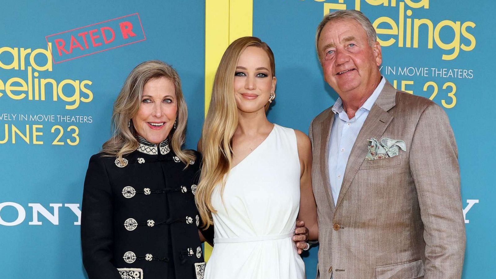 PHOTO: Karen Lawrence, Jennifer Lawrence and Gary Lawrence attend Sony Pictures' "No Hard Feelings" premiere at AMC Lincoln Square Theater, June 20, 2023 in New York City.