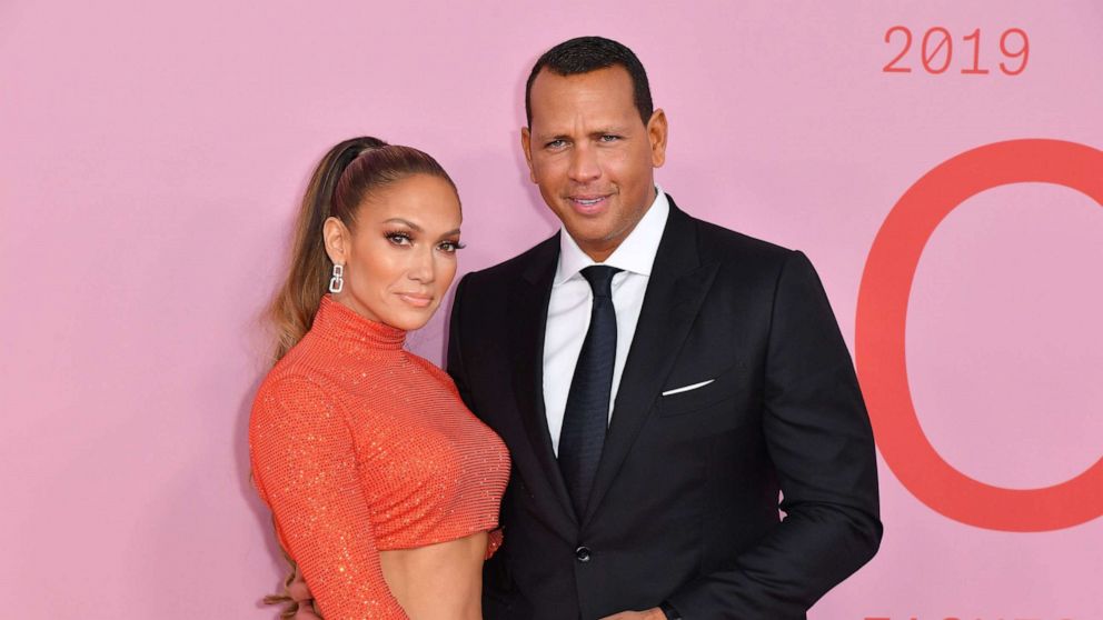 PHOTO: CFDA Fashion Icon Award recipient Jennifer Lopez and fiance Alex Rodriguez arrive for the 2019 CFDA fashion awards at the Brooklyn Museum in New York, June 3, 2019.