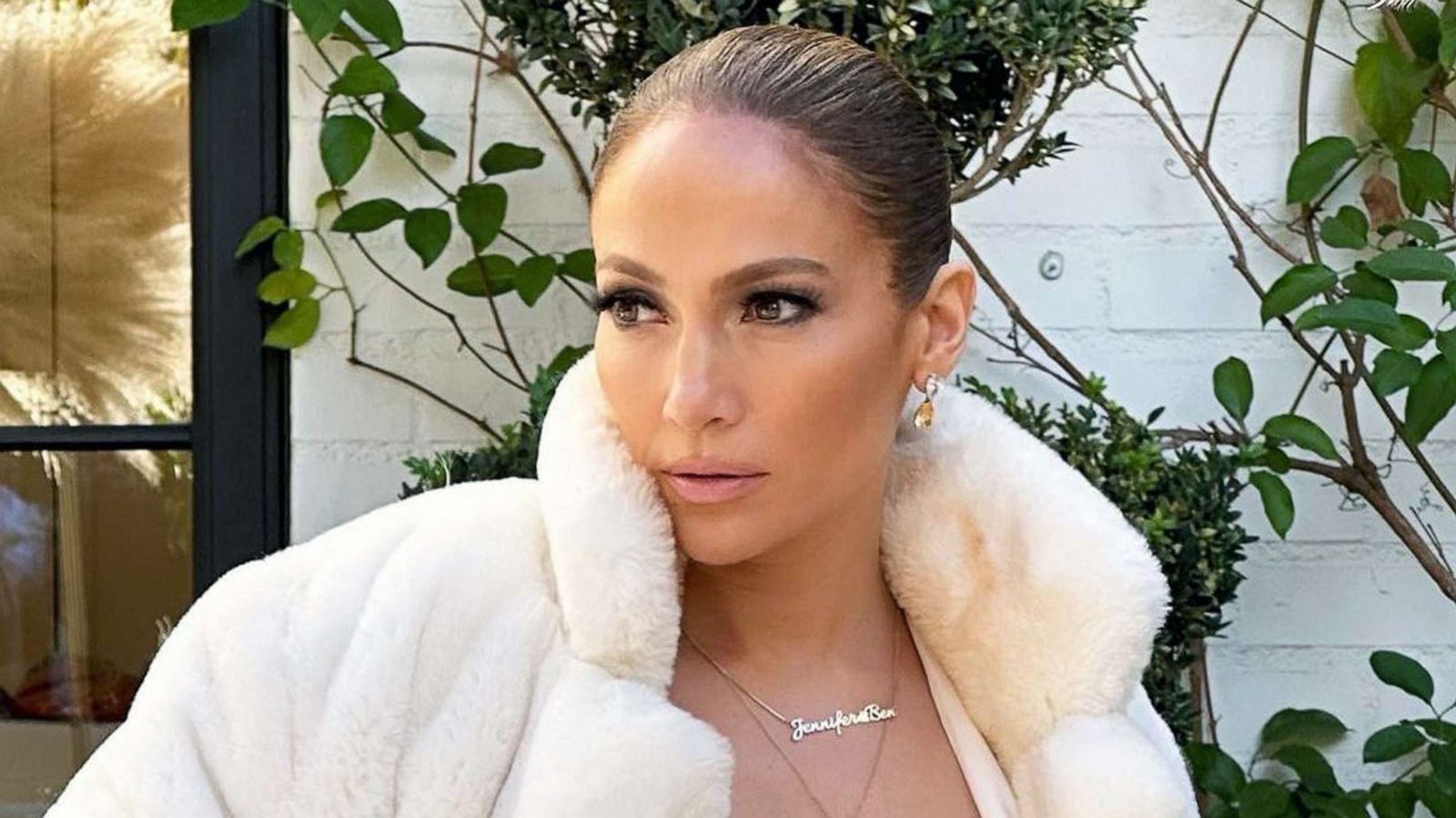 Jennifer Lopez posted this photo of herself on her social media account wearing a necklace that reads 'Jennifer & Ben,' on Nov. 10, 2022.