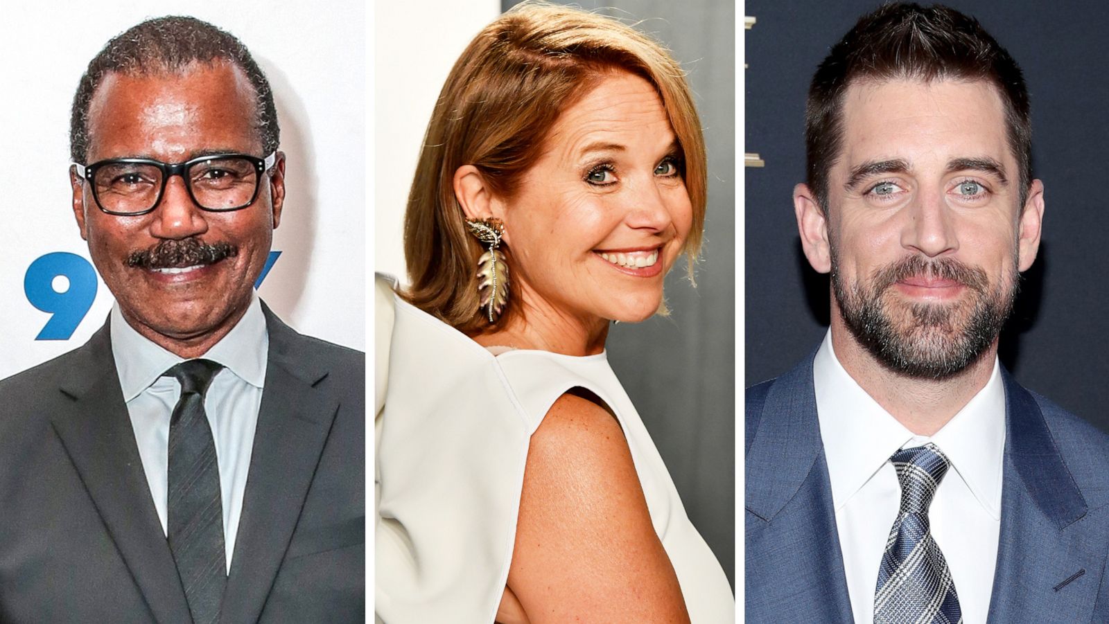 PHOTO: Bill Whitaker, Katie Couric, and Aaron Rodgers are pictured in a composite file image.