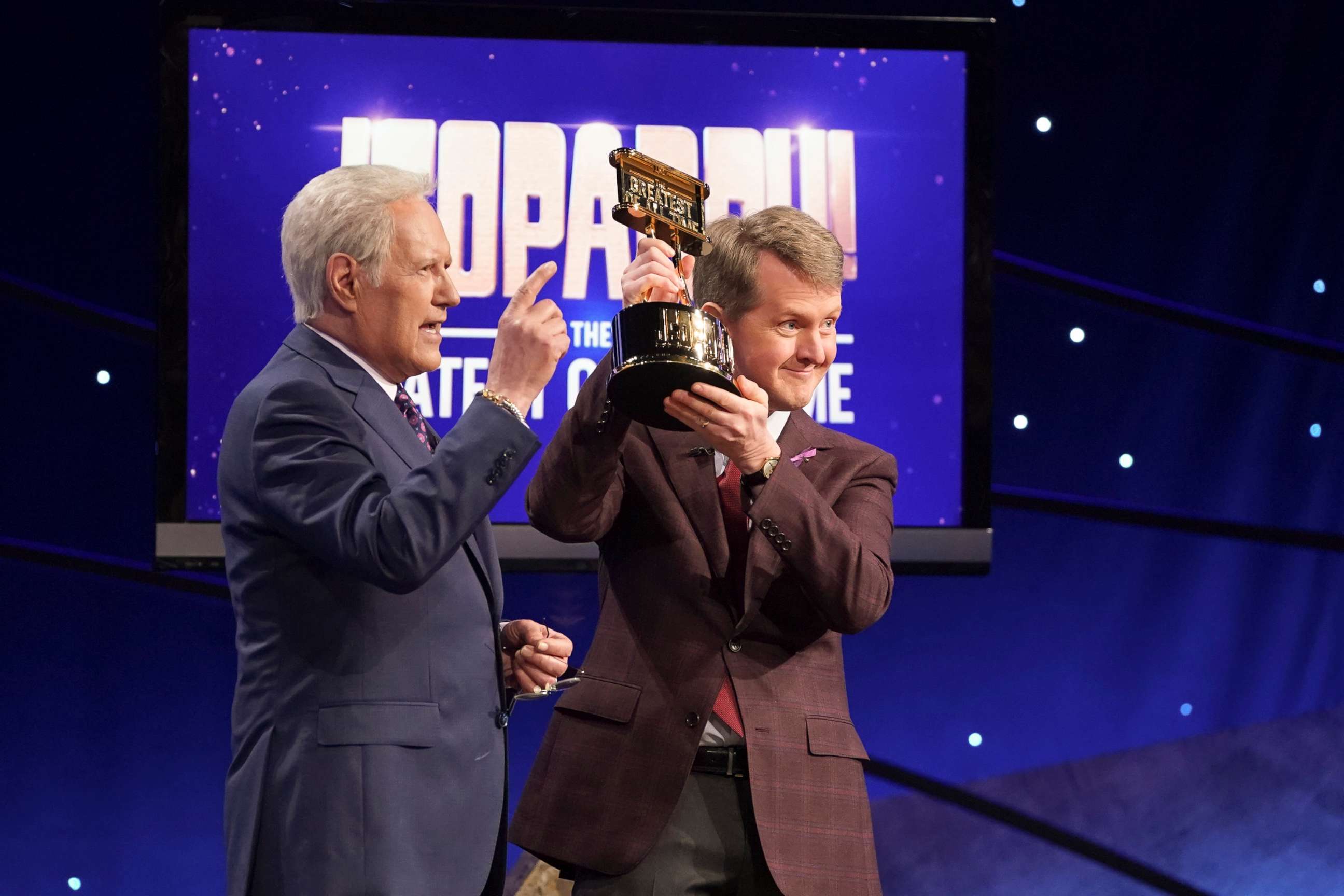 PHOTO: Alec Trebek and Ken Jennings on "Jeopardy! The Greatest of All Time," on Jan 14, 2020.