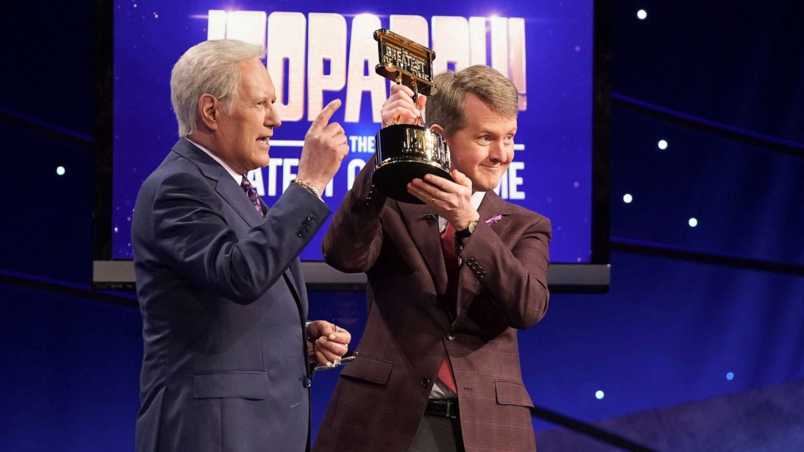 PHOTO: Alec Trebek and Ken Jennings on "Jeopardy! The Greatest of All Time," on Jan 14, 2020.