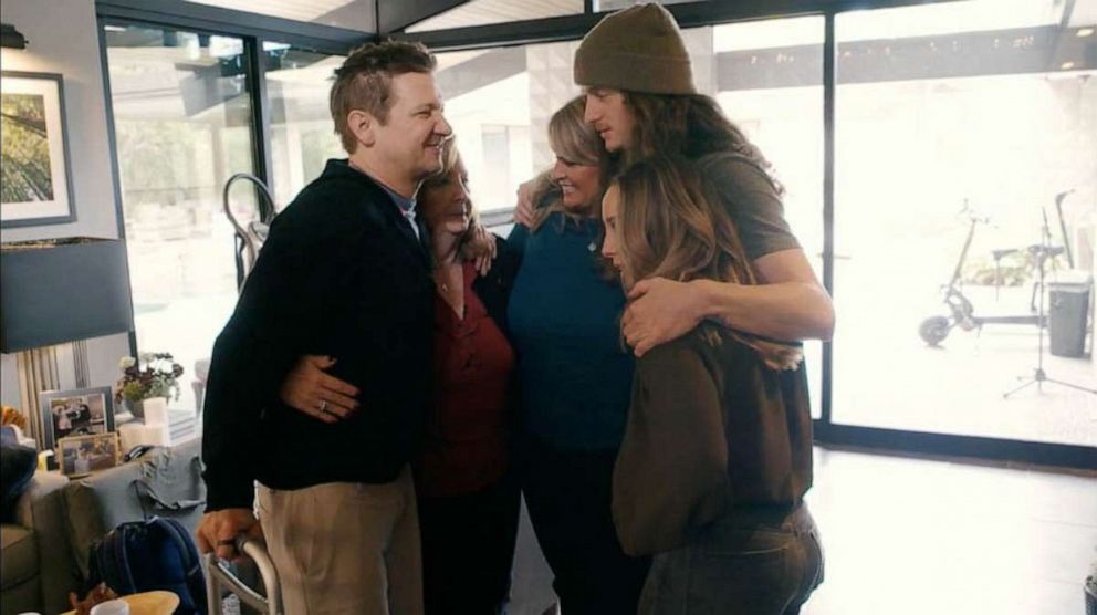 PHOTO: Jeremy Renner embraces his mother, sisters and nephew in a screengrab from the upcoming special, "Jeremy Renner: The Diane Sawyer Interview -- A Story of Terror, Survival and Triumph."