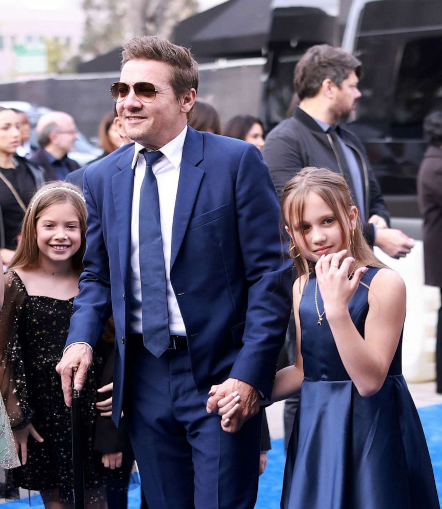 PHOTO: Jeremy Renner and Ava Berlin Renner attend the Los Angeles premiere of Disney+'s original series "Rennervations" April 11, 2023 in Los Angeles.