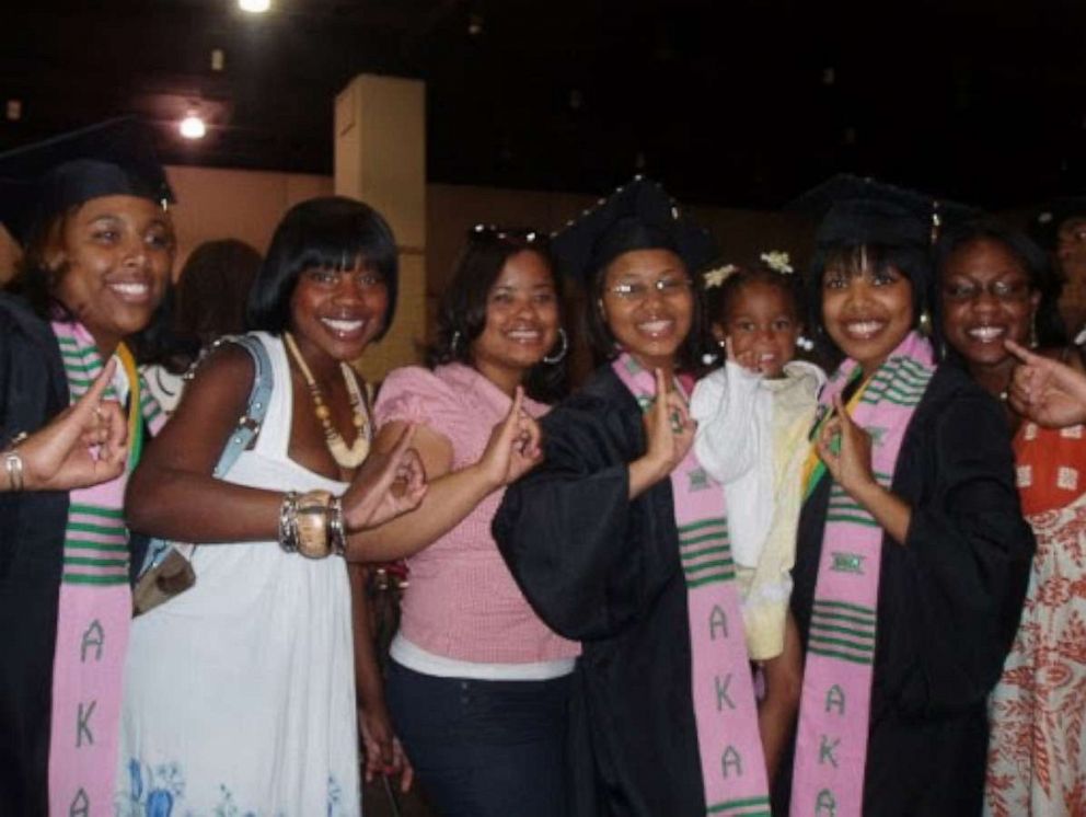 PHOTO: Jerica Phillips poses with her daughter Jaidah and sorority sisters at her college graduation in May 2008.