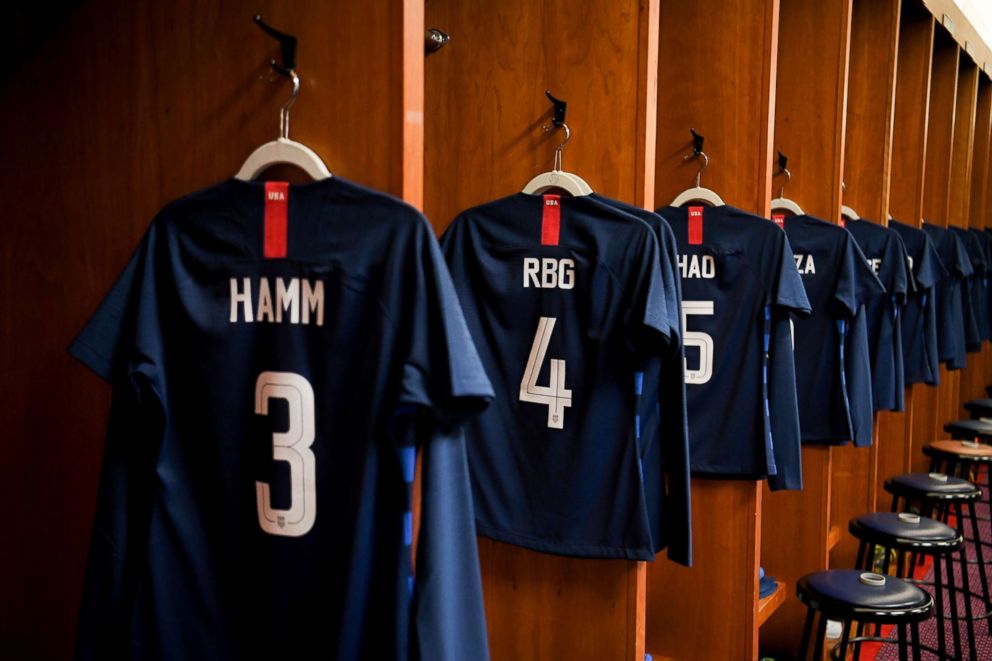 PHOTO: The U.S. Women's National Soccer Team paid tribute to inspirational women by donning the names of other women who have inspired them on their jersey's during their March 2, 2019 game against England.