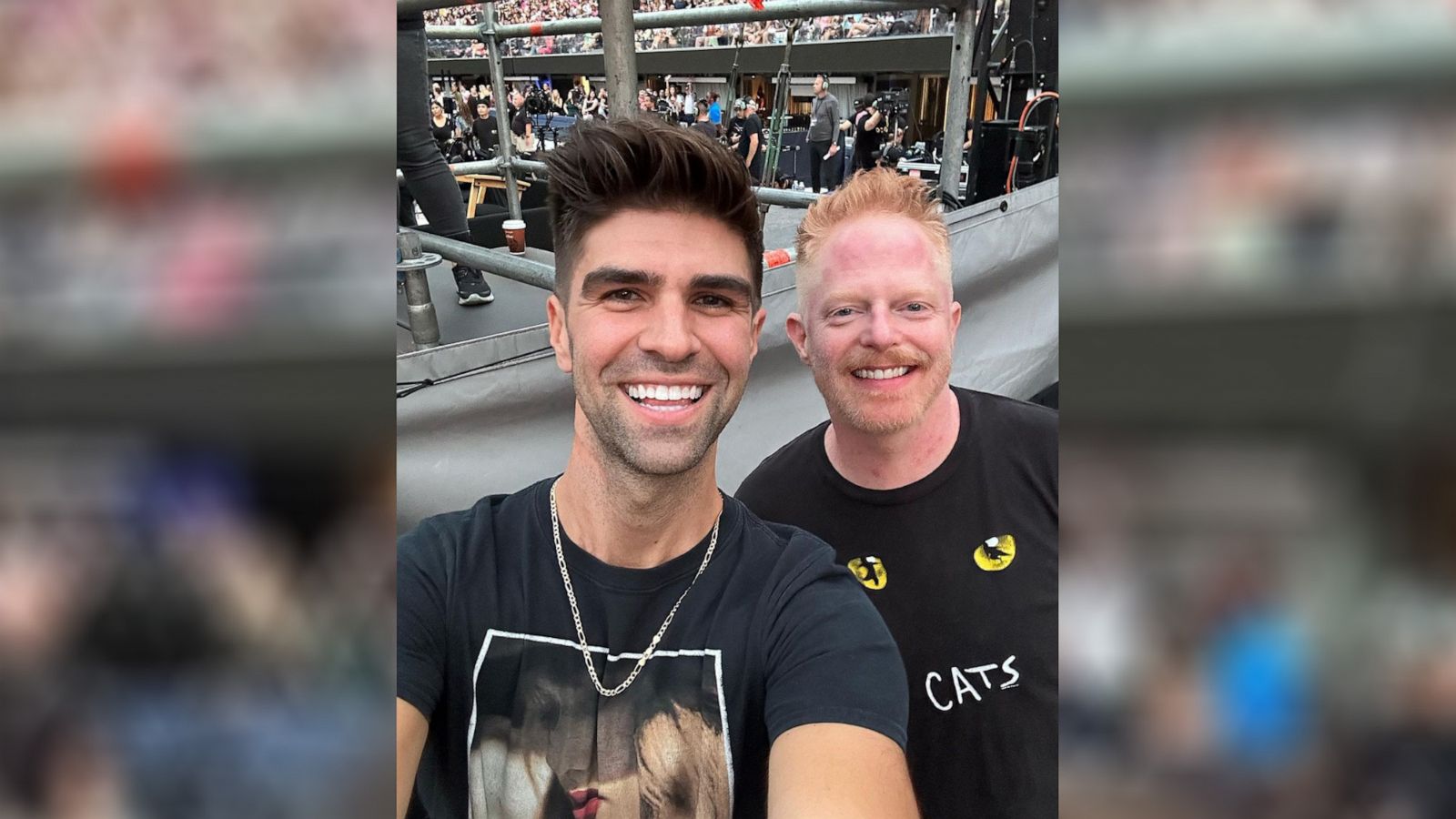 PHOTO: Justin Mikita and Jesse Tyler Ferguson attend Taylor Swift's Eras Tour in Los Angeles on Aug. 3, 2023.