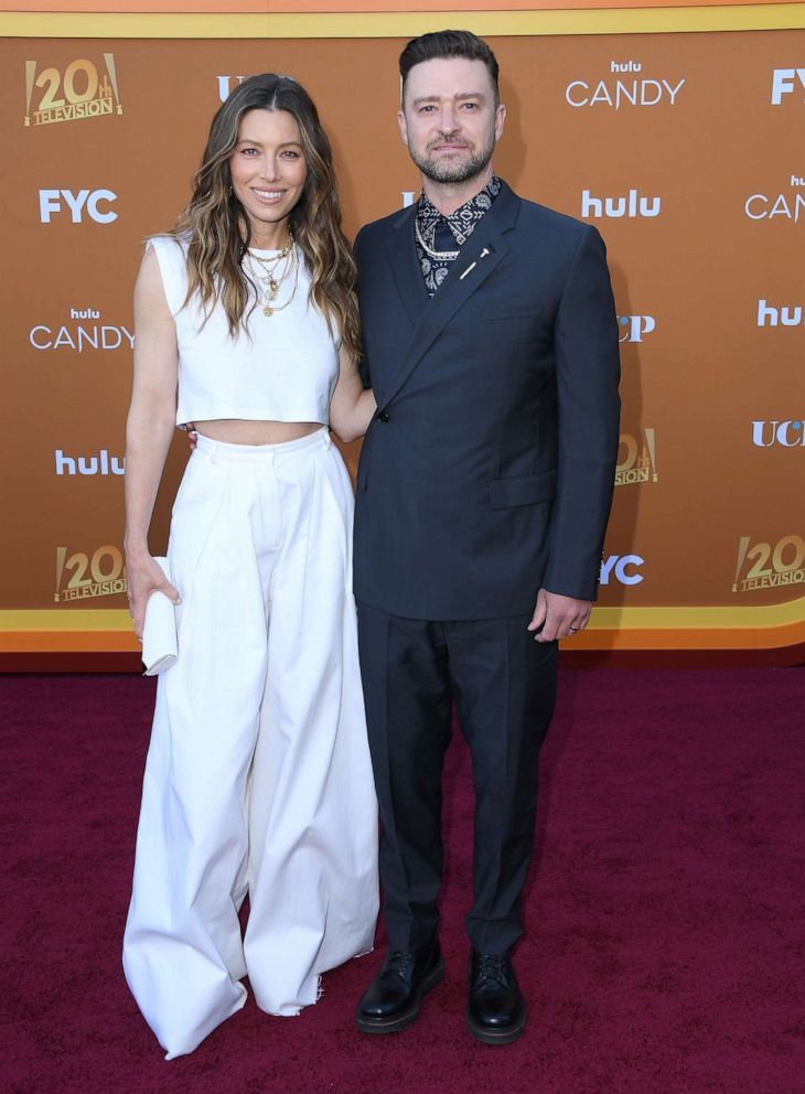PHOTO: Jessica Biel and Justin Timberlake arrive at the premiere for "Candy" in Los Angeles, May 9, 2022.