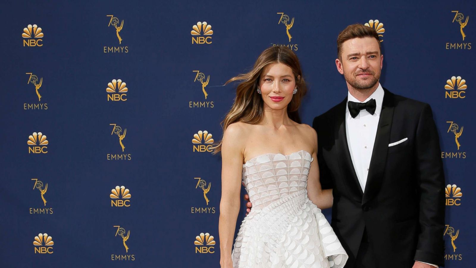 PHOTO: Jessica Biel, left, and Justin Timberlake arrive at the 70th Primetime Emmy Awards, Sept. 17, 2018, at the Microsoft Theater in Los Angeles.