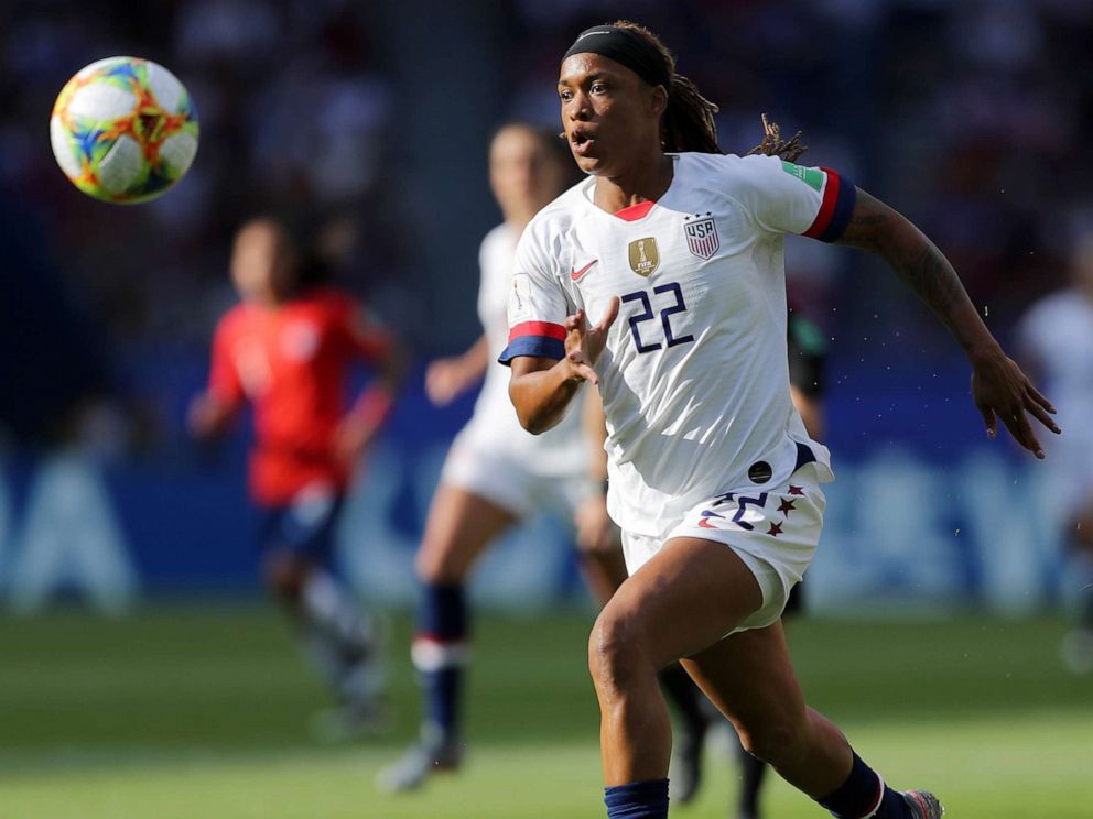 PHOTO: Jessica McDonald of the USA runs with the ball during the 2019 FIFA Women's World Cup match between USA and Chile, June 16, 2019 in Paris.
