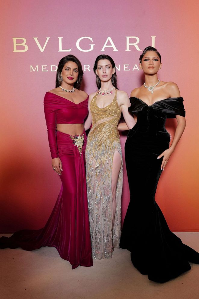 PHOTO: Priyanka Chopra Jonas, Anne Hathaway and Zendaya attend the "Bulgari Mediterranea High Jewelry" event at Palazzo Ducale on May 16, 2023 in Venice.