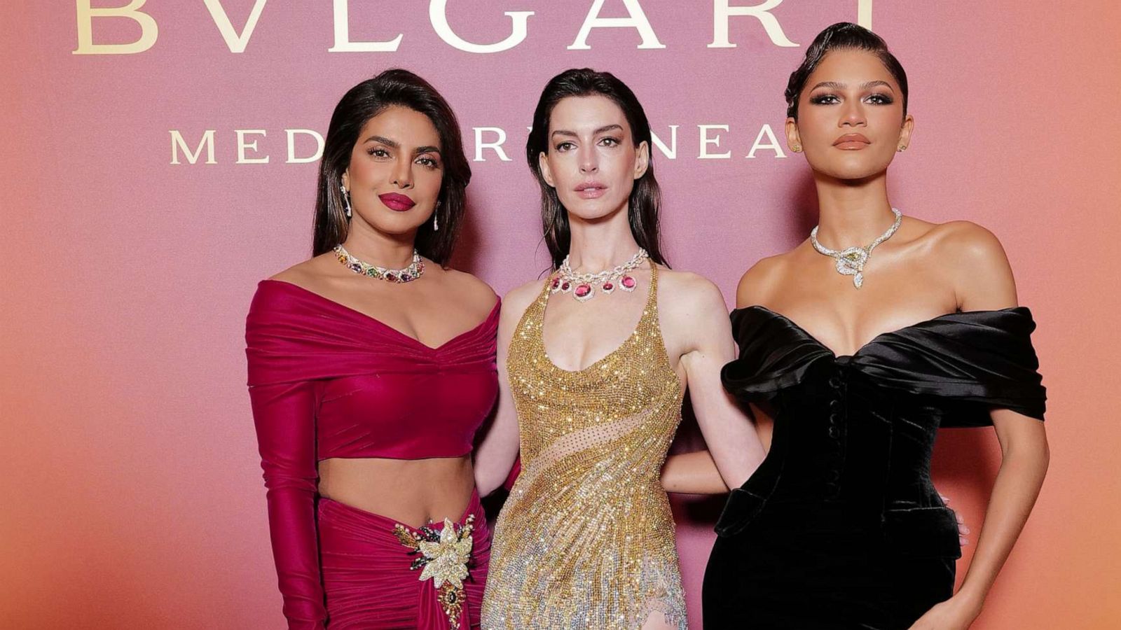 PHOTO: Priyanka Chopra Jonas, Anne Hathaway and Zendaya attend the "Bulgari Mediterranea High Jewelry" event at Palazzo Ducale on May 16, 2023 in Venice.