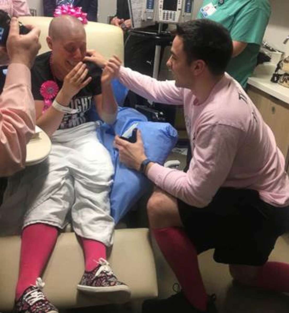 PHOTO: Max Allegretti proposed to Jillian Hanson on February 28, 2018, after her last session of chemotherapy at Memorial Sloan Kettering Monmouth in Middletown, New Jersey.
