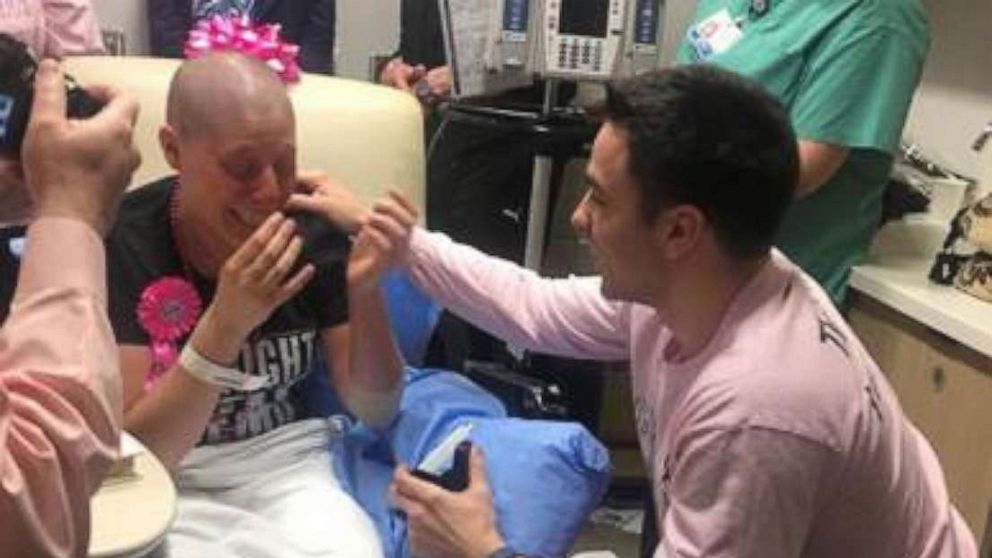 PHOTO: Max Allegretti proposed to Jillian Hanson on February 28, 2018, after her last session of chemotherapy at Memorial Sloan Kettering Monmouth in Middletown, New Jersey.