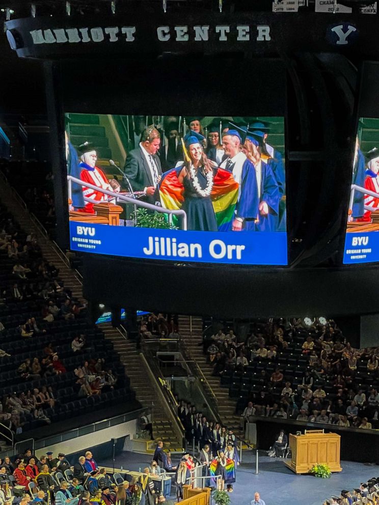 PHOTO: When her name was called, Orr walked on stage and opened up her graduation gown to reveal a gay pride flag.