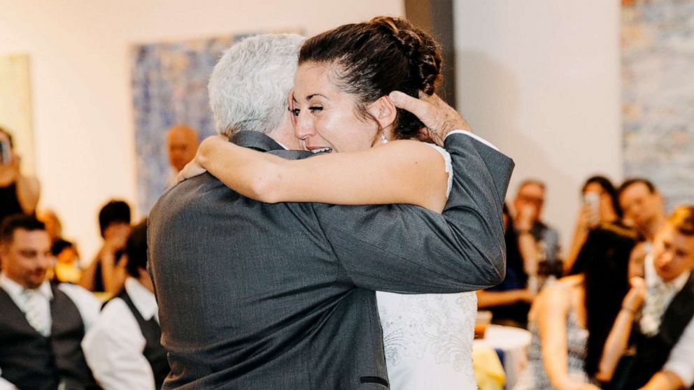 PHOTO: Jim Stamp, 70, of Colorado, who a few years back was diagnosed with a rare autoimmune disorder, ditched his cane to dance with his daughter Gina Ross and walk her down the aisle on her wedding day.