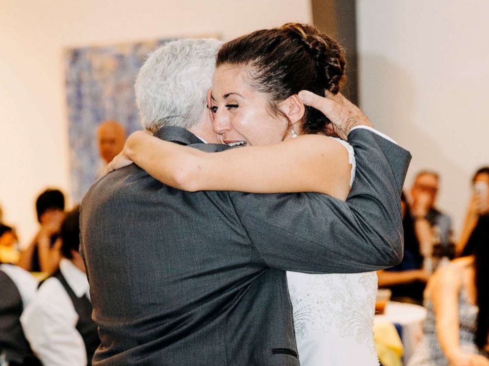 PHOTO: Jim Stamp, 70, of Colorado, who a few years back was diagnosed with a rare autoimmune disorder, ditched his cane to dance with his daughter Gina Ross and walk her down the aisle on her wedding day.