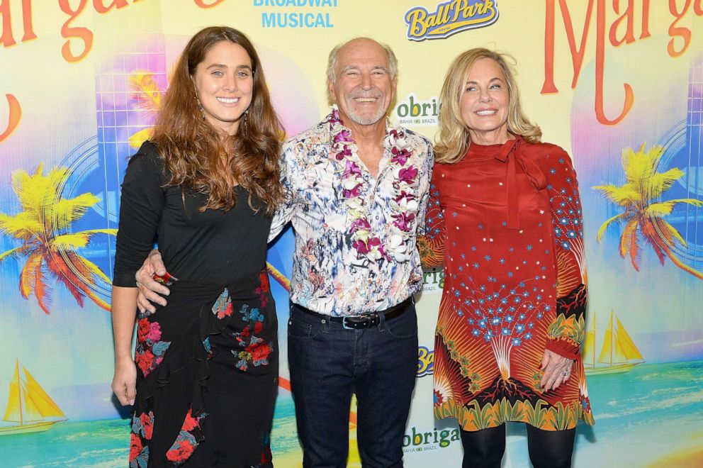 PHOTO: Delaney Buffett, Jimmy Buffett and Jane Buffett attend the Broadway premiere of "Escape to Margaritaville" the new musical featuring songs by Jimmy Buffett at the Marquis Theatre, March 15, 2018, in New York.