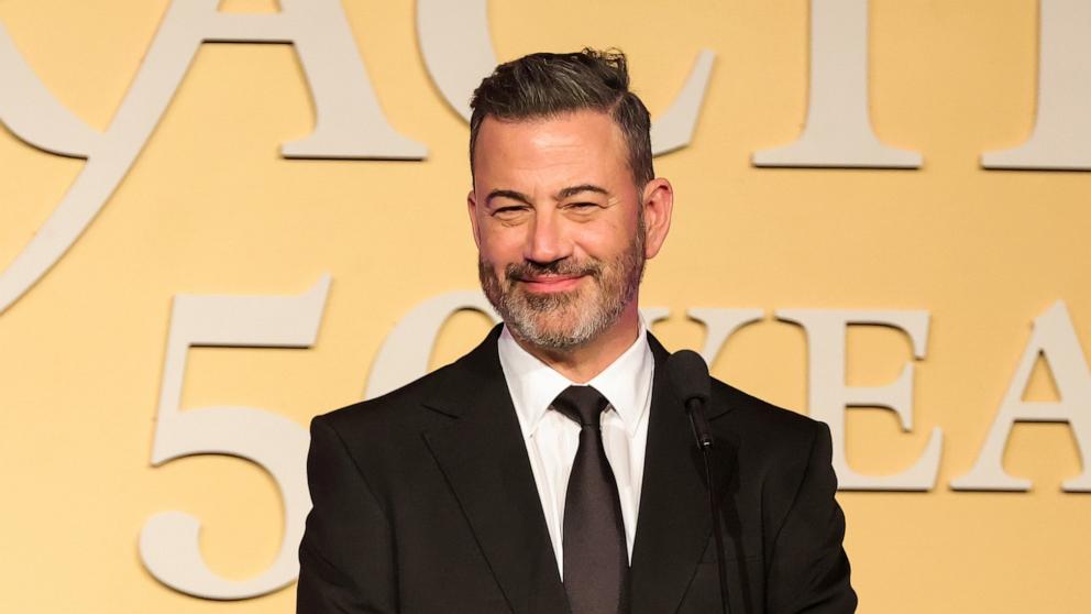 PHOTO: Jimmy Kimmel speaks onstage at The Alliance For Women In Media Foundation's 50th Annual Gracie Awards Gala at Beverly Wilshire, A Four Seasons Hotel on May 20, 2025 in Beverly Hills, California.