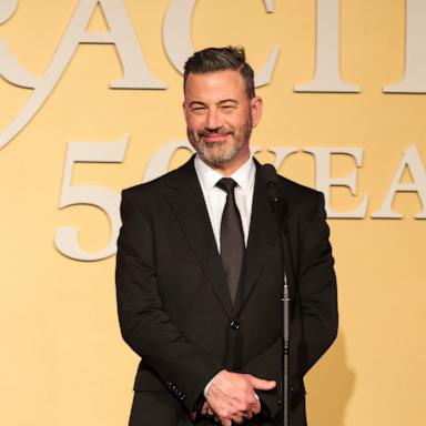 PHOTO: Jimmy Kimmel speaks onstage at The Alliance For Women In Media Foundation's 50th Annual Gracie Awards Gala at Beverly Wilshire, A Four Seasons Hotel on May 20, 2025 in Beverly Hills, California.
