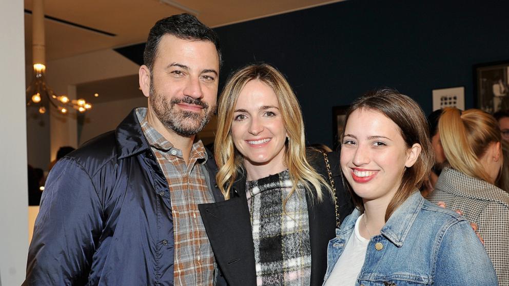 PHOTO: Jimmy Kimmel, screenwriter Molly McNearney and artist Katie Kimmel attend the opening of Consort on December 10, 2015 in Los Angeles, California.