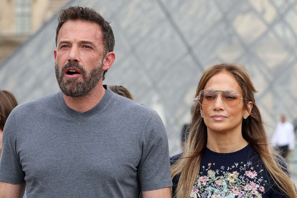 PHOTO: Jennifer Lopez and Ben Affleck are seen at the Louvre Museum, July 26, 2022, in Paris.