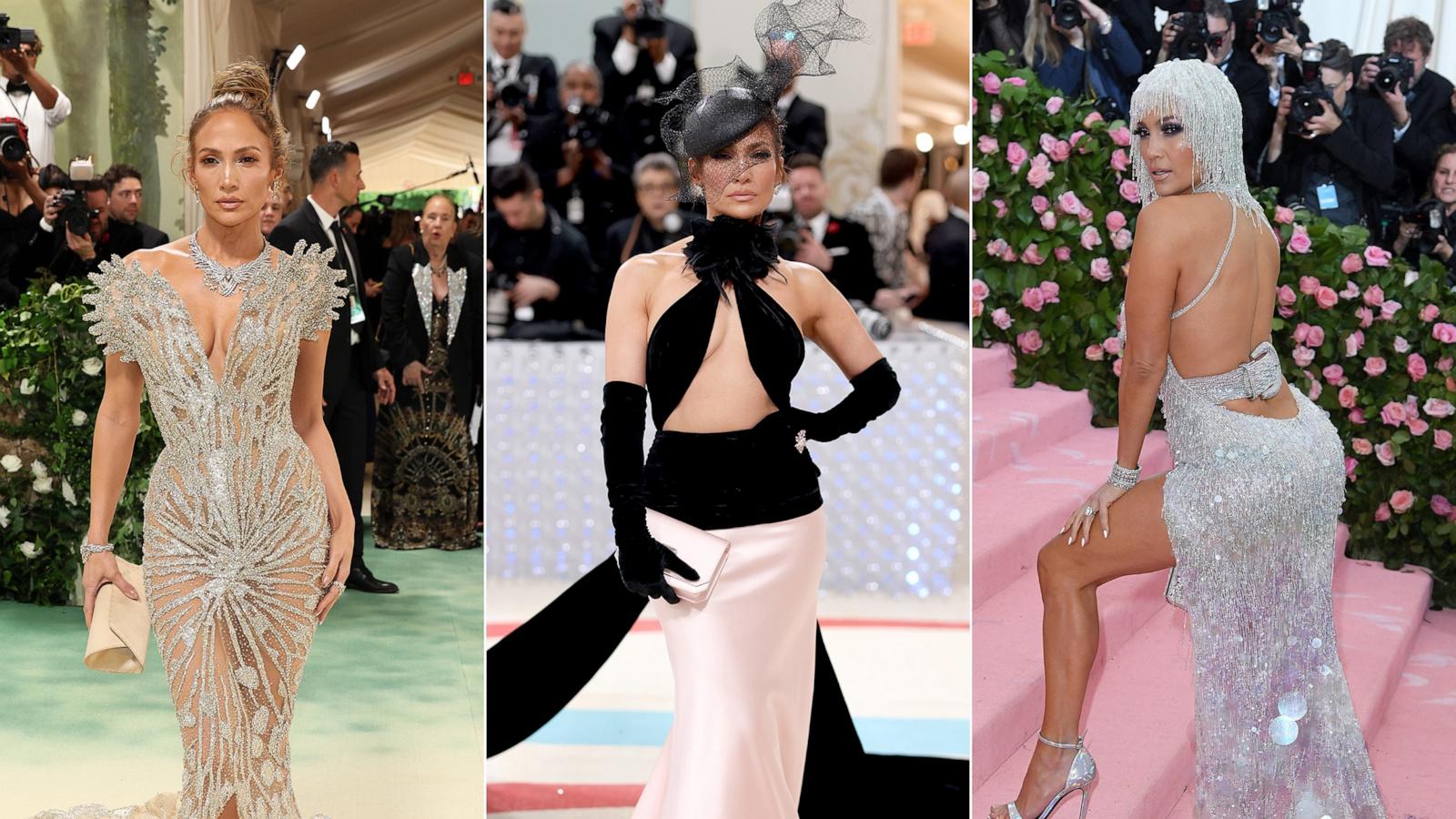 PHOTO: Jennifer Lopez attends The 2024 Met Gala Celebrating "Sleeping Beauties: Reawakening Fashion," on May 6, 2024. | "Karl Lagerfeld: A Line Of Beauty," on May 1, 2023.| "Camp: Notes on Fashion," on May 6, 2019.