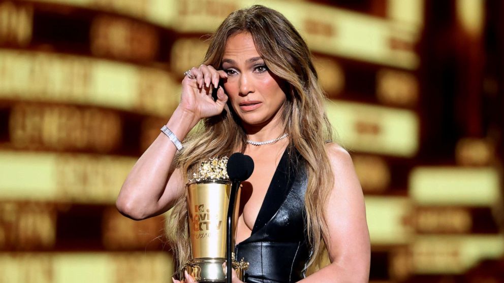 PHOTO: Honoree Jennifer Lopez accepts the MTV Generation Award onstage during the 2022 MTV Movie & TV Awards, June 5, 2022 in Santa Monica, Calif. 
