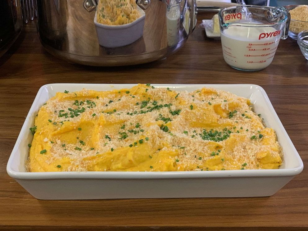 PHOTO:  Jeff Mauro made his creamy slow cooker mashed root vegetables with crunchy top.
