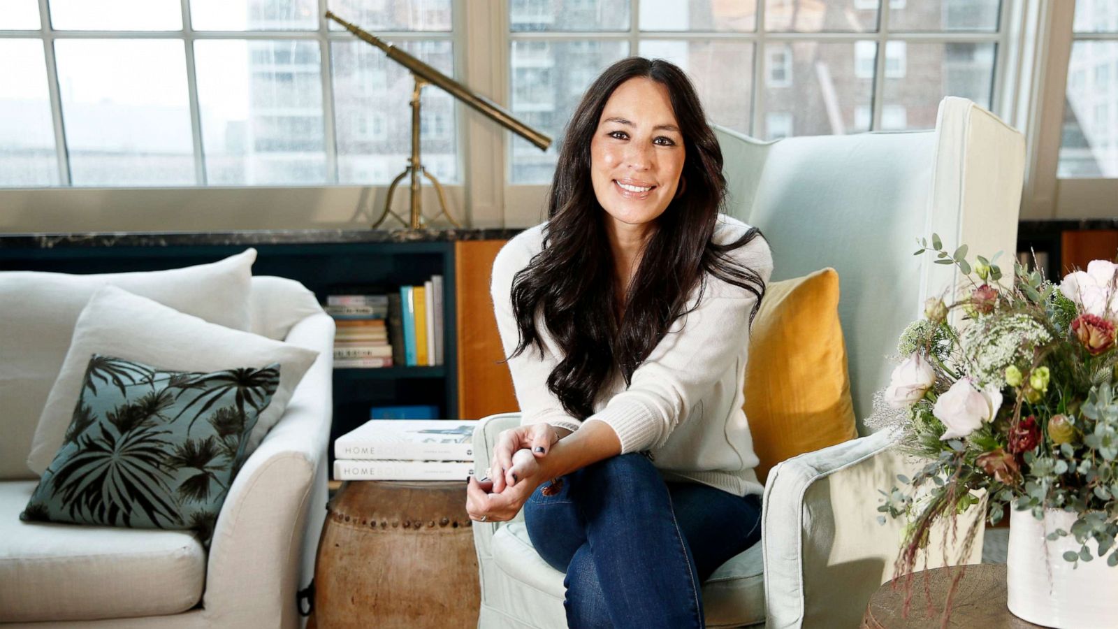 PHOTO: In this Nov. 6, 2018 photo, Joanna Gaines poses for a portrait at The Greenwich Hotel in New York to promote her book "Homebody: A Guide to Creating Spaces You Never Want to Leave." (Photo by Brian Ach/Invision/AP)