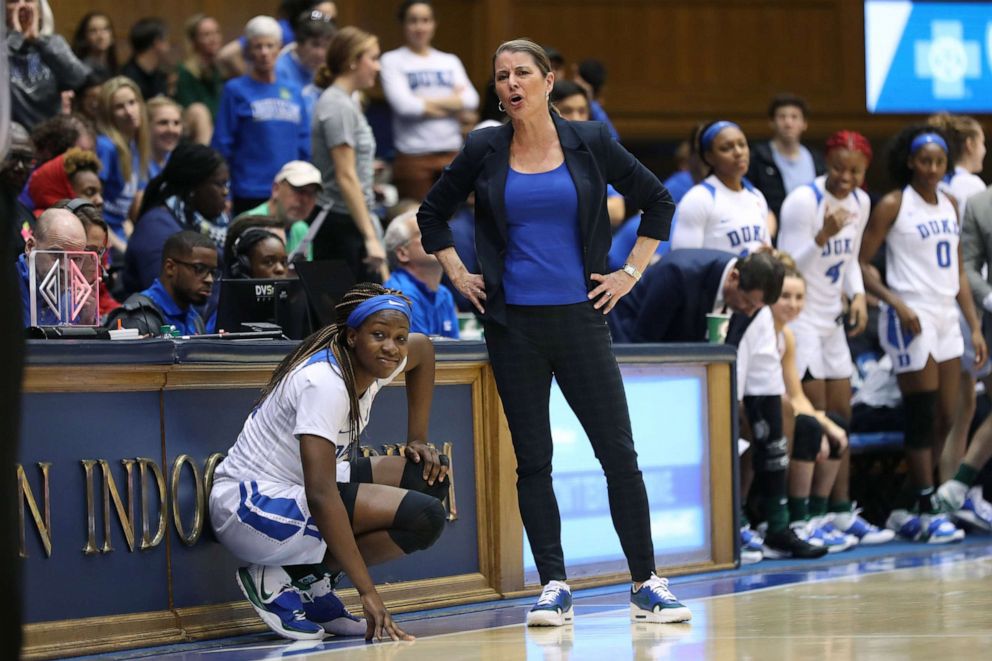 PHOTO: Head coach Joanne P. McCallie of Duke University reacts during a game between Georgia Tech and Duke at Cameron Indoor Stadium on January 26, 2020 in Durham, N.C. 