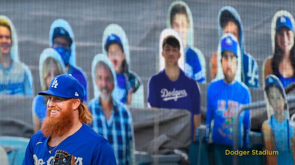 PHOTO: A cardboard cutout of Parkland shooting victim Joaquin Oliver sits in the audience of Dodger Stadium in Los Angeles in an undated photo.  